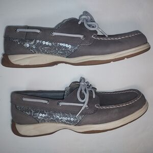 Sperry Top Sider 2 Eye Women Boat Shoes Leather Grey Sequins Slip On Lace Up 10